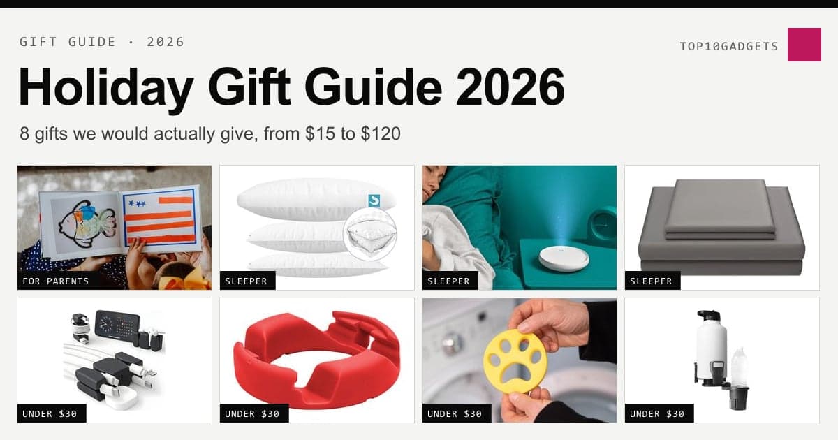 Eight holiday gift ideas for 2026: an Artkive book, the Sleepgram pillow, Dodow, Miracle Made sheets, CordBrick, GoDonut, FurZapper and CupStation
