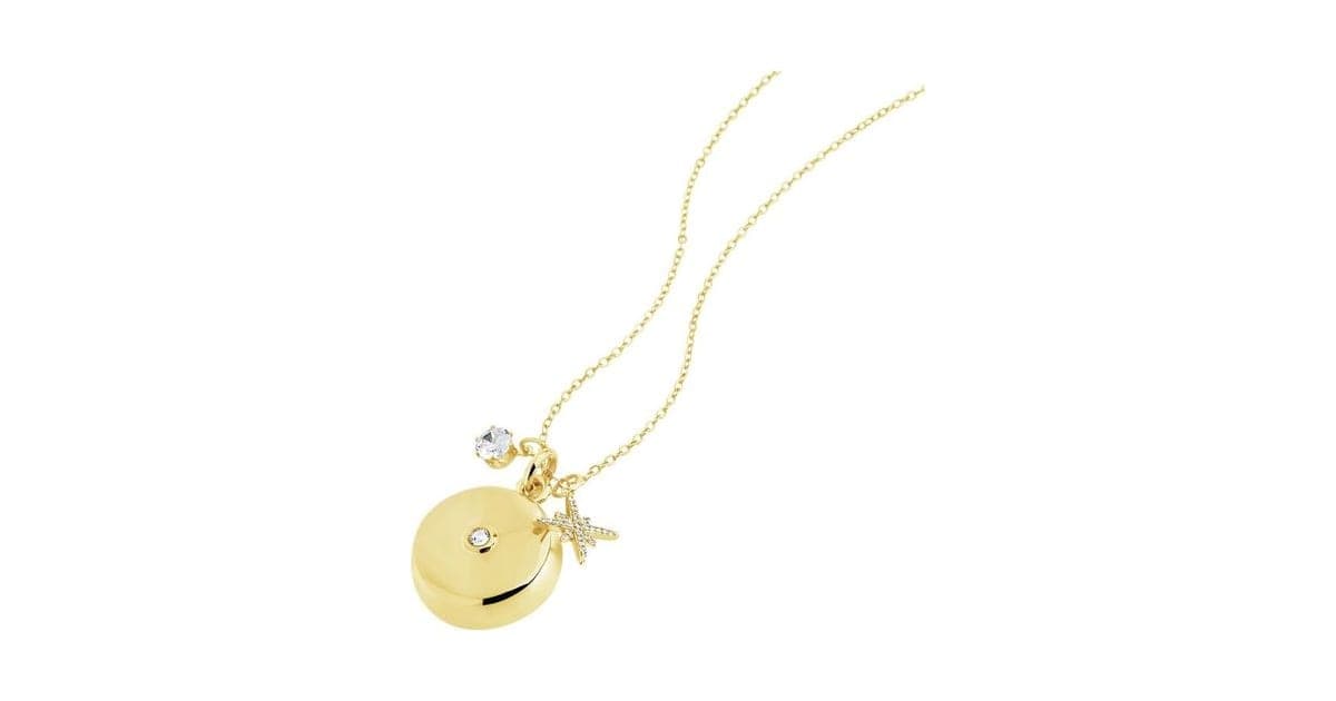 Gold invisaWear safety charm necklace with a round disc pendant and small star charm on a fine chain